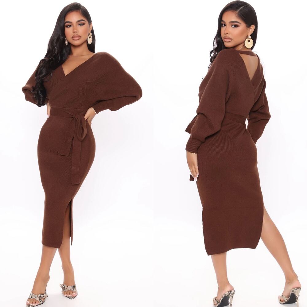 Fashion Nova Brown Midi Dress